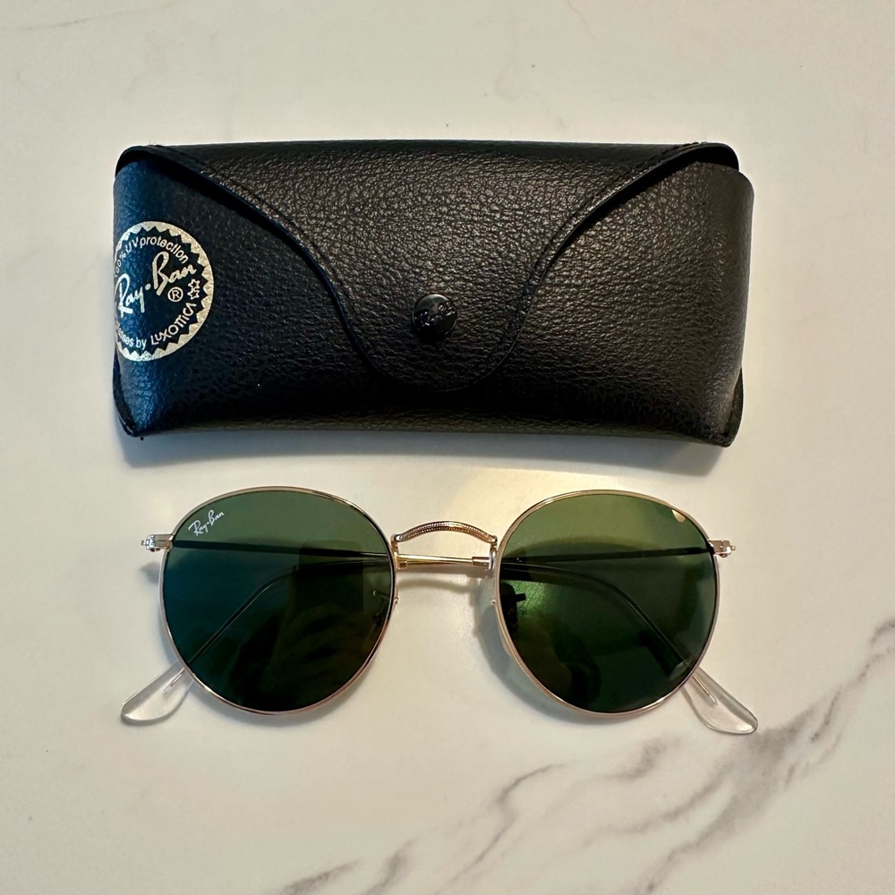 Ray-Ban Round Metal Glasses, Gold and Green